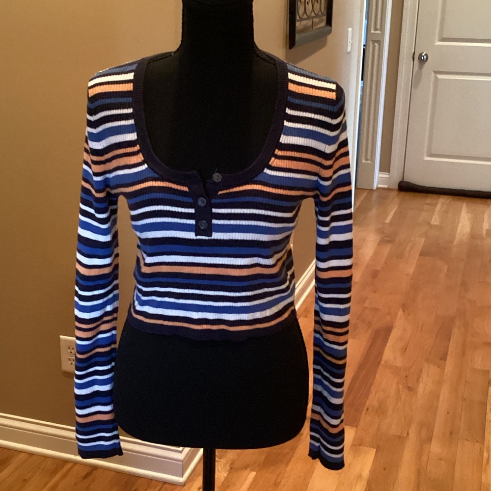 American Eagle Outfitters Striped Ribbed Cropped Top Size Large